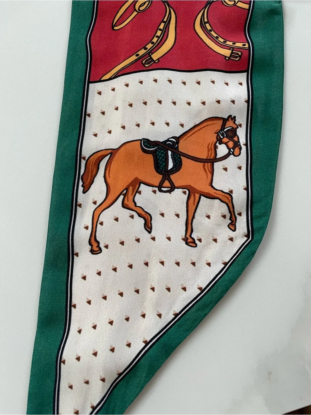 Italian Satin Equestrian Horse Print Bag Scarf Accessory